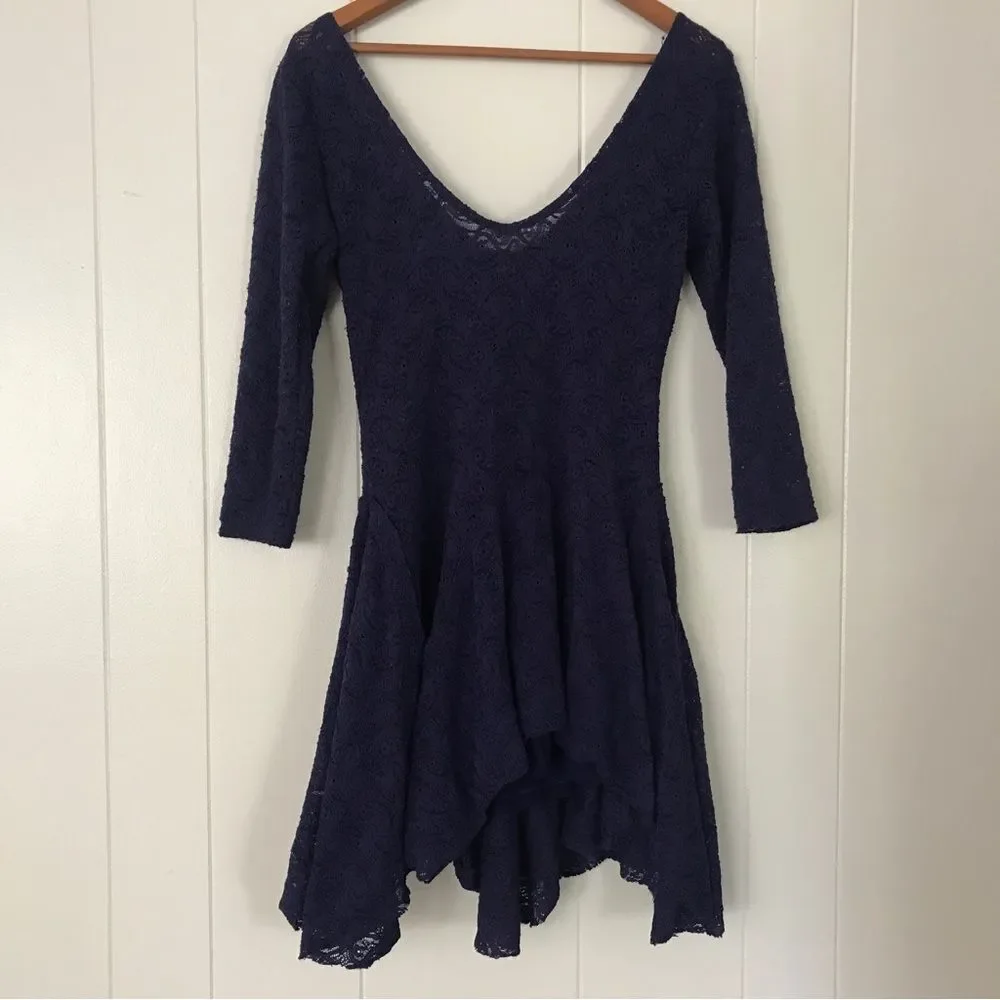 Free People Katya Paisley Lace Blue Asym Dress (S)